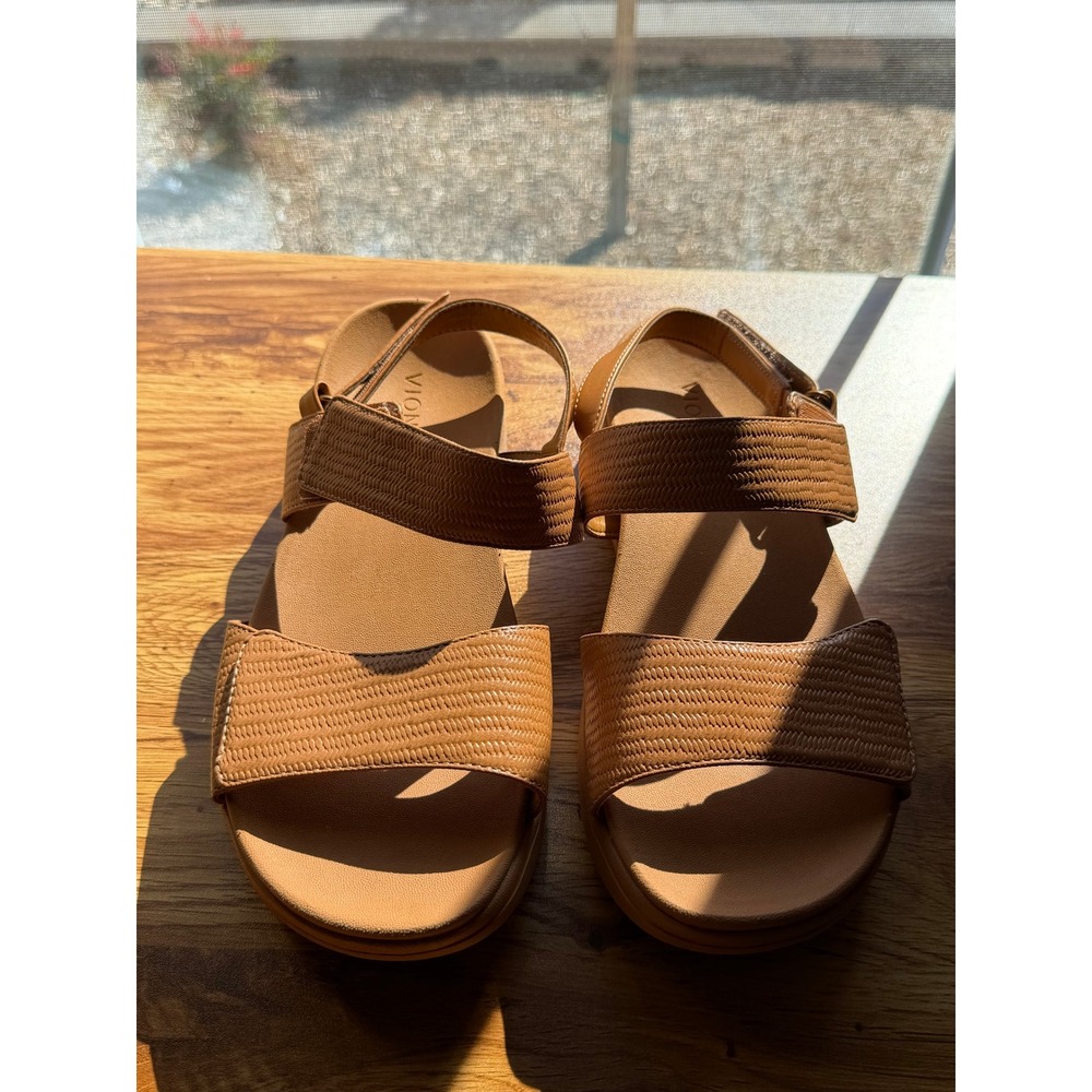 Vionic Fay Tan Woven Platform Sandals Women's 9.5 Wide Orthotic Comfort Brown - Picture 2 of 8